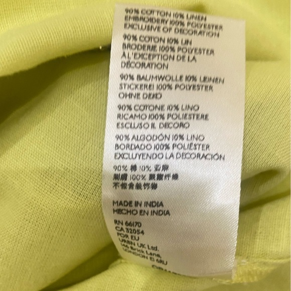 Anthropologie Pilcro Nayeli beaded rhinestone lace linen chartreuse shirt 1x - Picture 13 of 15